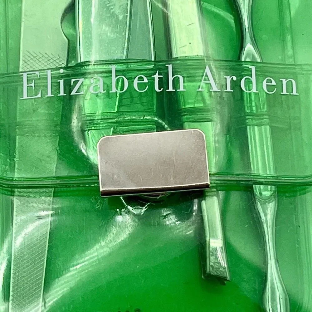 Vintage ELIZABETH ARDEN 4 Pieces Mini Manicure Nail Beauty Tavel Green Vinyl‎